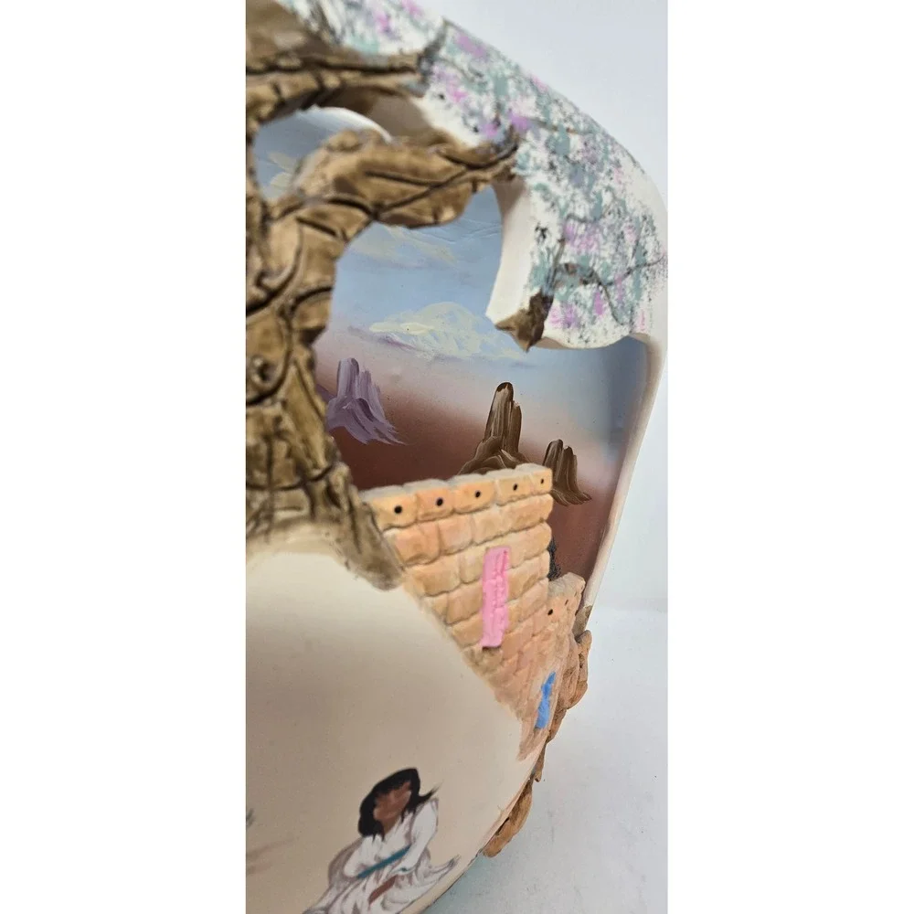 Vtg Tu Su's 1990 pillow vase southwest native American carved 3D signed‎ pottery